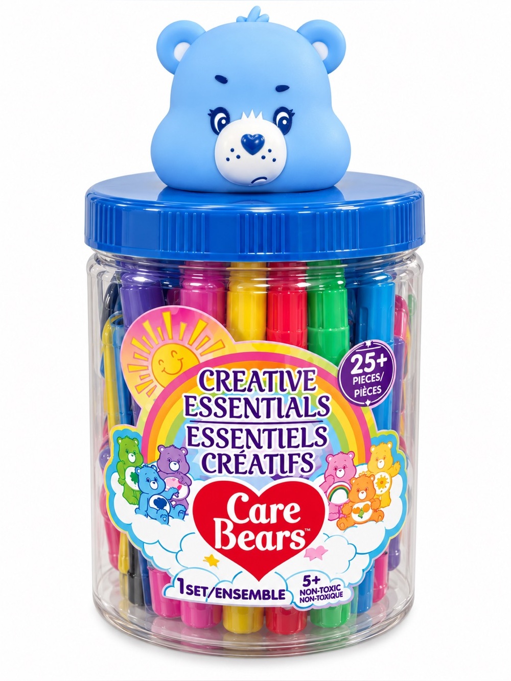Care Bears Marker Jar with Blue Bear Lid and Multicolor Markers